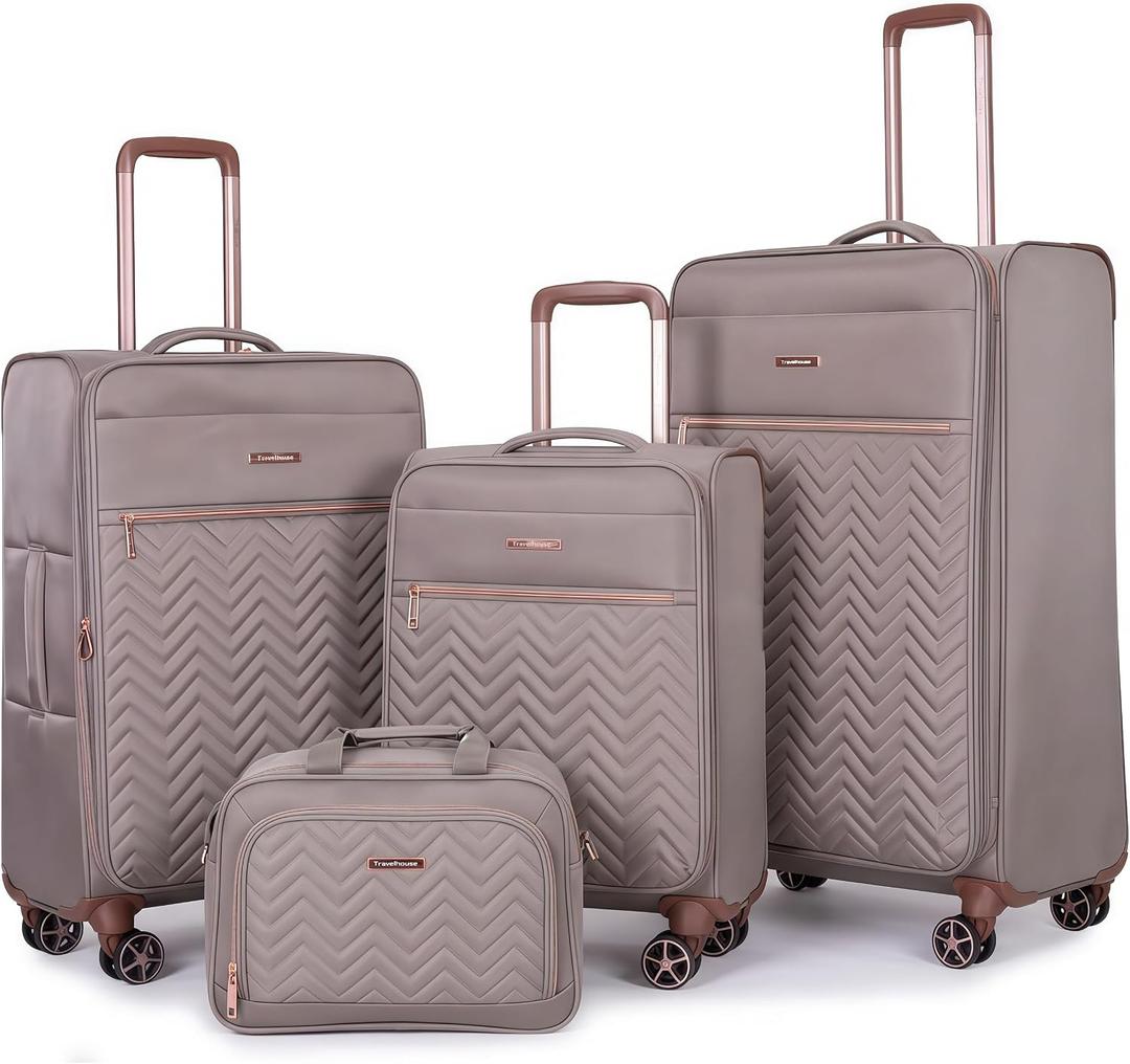Travelhouse Softside 3 Piece Luggage Sets, 4 Piece Expandable Soft Sided Suitcase with Spinner Wheels, Lightweight Travel Set with Underseat Duffel Bag (16/20/24/28)
