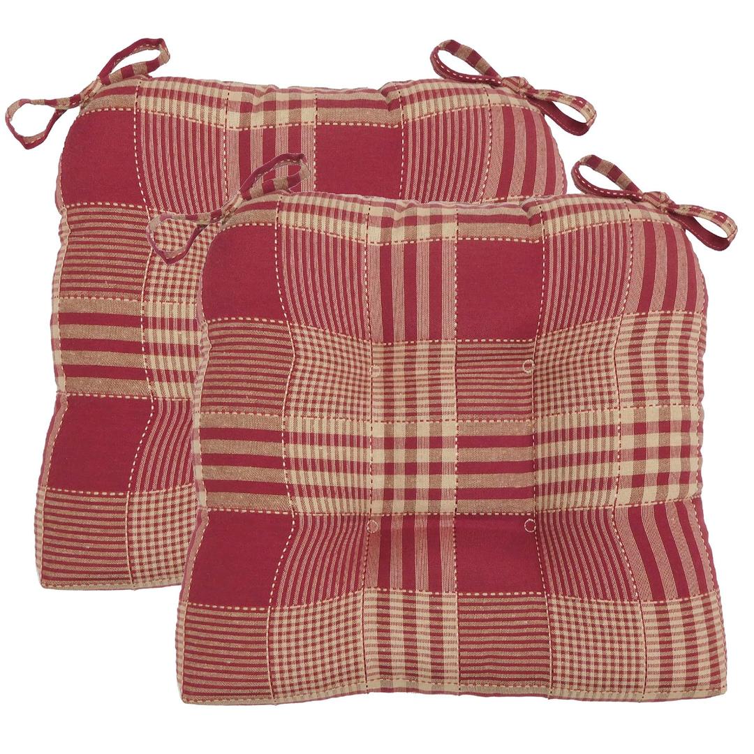 Arlee Chair Cushions for Dining Chairs, Set of 2 - Fiber Filled Chair Pads, Plaid Woven with Tiebacks - Durable Thick Seat Cushions for Kitchen, Office, Patio, 16”L x 16’’W - Brick, 2 Piece