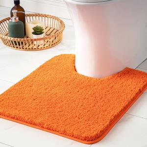 MIULEE Orange Toilet Rugs U-ShapedSoft Absorbent Microfiber Bathroom Rugs Non Slip Quick Dry Fluffy Contour Bath Mats for Toilet Base Bathroom Floor, Machine Washable, 24 * 24 Inch