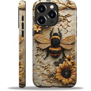 Compatible with iPhone 16 Pro Max Case - Dual-Layer Protection, Hard Shell with Silicone Interior,Slim Scratch Resistant Shockproof for Woman Men - Bumblebee Sunflower Honeycomb