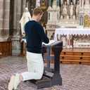 lukar Prayer Kneeler Bench, Wooden Kneelers for Praying with Cushion Pad, Prayer Bench Stool for Kneeling at Home, Kneeling Chair Shelf for Church Prayer Bench Table with Shelf, 23"w X 20"d X 32"h