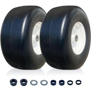 2-Pack 13x6.50-6 Flat Free Tires and Wheel with 4"-5.5"Centered Hub,13"Zero Turn Mower Front Tires with 5/8" extra 3/4" bushings,Solid Tire Assembly for Lawn Mower Garden Tractor.Smooth Tread.