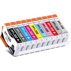 PFI-300 Ink Cartridges Compatible Replacement for Canon PFI 300 PFI300 Ink Cartridge High Yield Work for Canon ImagePROGRAF PRO-300 PRO300 Printer (10-Pack,MBK/PBK/C/M/Y/PM/PC/R/GY/CO)