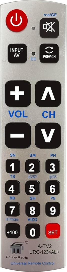 Simple Big Button Universal Remote for Old LG Samsung Sony Vizio Sharp Toshiba JVC Sanyo Zenith Panasonic Philips Hitachi RCA Hisense TCL More Brand Easy Use for Seniors No Voice Control
