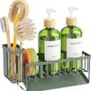 Cisily Sage Green Kitchen Dish Soap Dispenser, 16 fl Oz Dual Kitchen Soap Dispensers with Sponge Holder, Customized Stainless Steel Kitchen Soap Dispenser Set, Modern Hand and Dish Soap Bottle Set