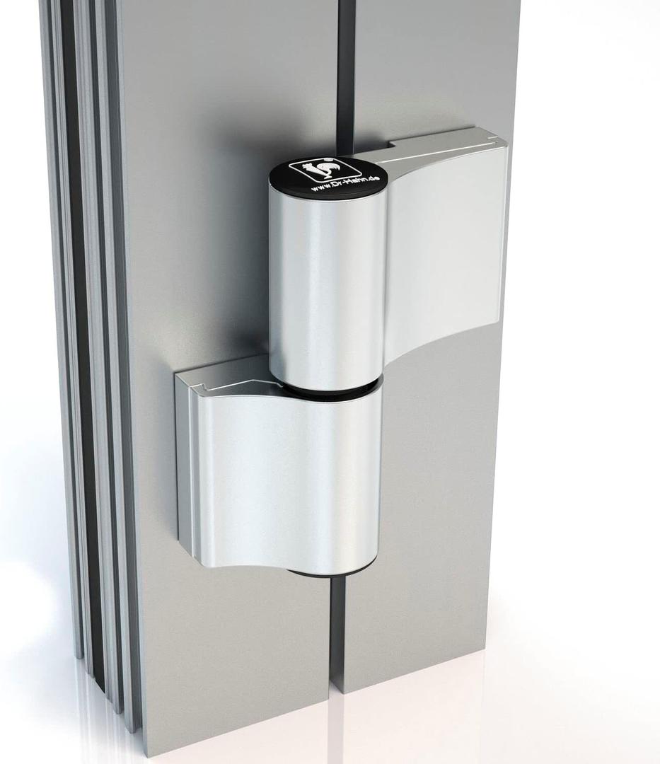 M90110000 Aluminium Silver Anodised Hahn Door 4-at Solid Roll Hinge 2-Piece with Mounting Plate 20/65/15 mm, Achsabstand : 65 mm
