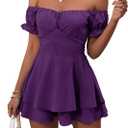 LYANER Women's Summer Off The Shoulder Wrap Tie Back Short Sleeve Ruffle Romper Dress Short Jumpsuit