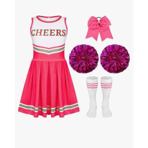 Girls Cheerleader Costume Outfit Set Fancy Dress for Halloween Party Birthday, Pink