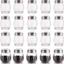 Nicunom 20 Pack 6 Oz Spices Shaker with Perforated Stainless Steel Lid, Swirl Glass Parmesan Cheese Shaker with Slotted Caps, Salt and Pepper Shakers Set, Seasonings Spice Retro Style Dispensers