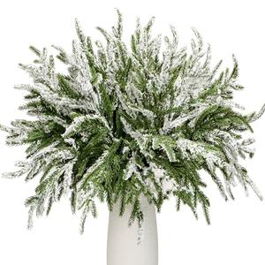 24Pcs Norfolk Pine Branches Stems 13.5" Artificial Pine Needles Sprigs Norfolk Pine Garland Accessories Vase Fillers Winter Fake Christmas Tree Picks Greenery Sprays for DIY Wreaths (24, Frost)