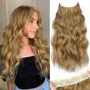 KooKaStyle Invisible Wire Hair Extensions with Transparent Headband Adjustable Size 4 Secure Clips Long Wavy Secret Wire Hairpiece 20 Inch Honey Blonde for Women
