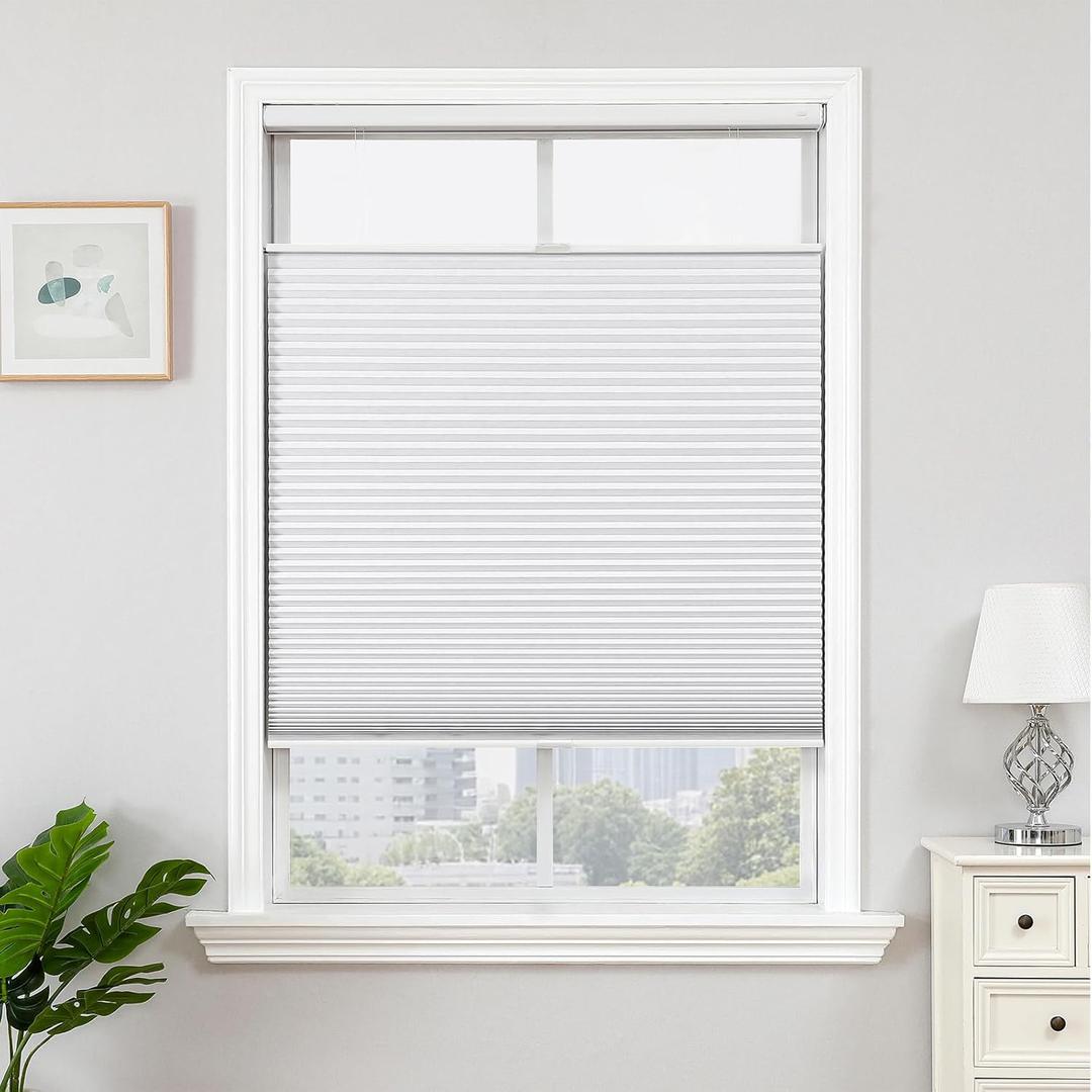 Joydeco No Tools No Drill Blinds for Indoor Windows, Cordless Window Blinds Cellular Shades Top Down Bottom Up Blackout Honeycomb Blinds Thermal Insulated Noise Reduction (White, 35" W x 64" H)