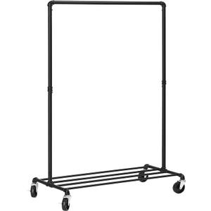 SONGMICS Heavy-Duty Clothes Rack, Clothing Rack for Hanging Clothes, Industrial Garment Rack on Wheels, Metal Frame, 2 Casters with Brakes, Commercial Display, Black UHSR61BK