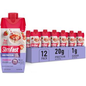 SlimFast Protein Shake, Strawberry- 20g Protein, Meal Replacement Shake Ready to Drink, High Protein with Low Carb and Low Sugar, 24 Vitamins and Minerals, 12 Count (Pack of 1) (Packaging May Vary)