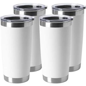 HASLE OUTFITTERS 20oz Stainless Steel Tumblers Bulk, Insulated Travel Cup with Lid, Double Wall Vacuum Coffee Mug for Cold & Hot Drinks 4 Pack, White