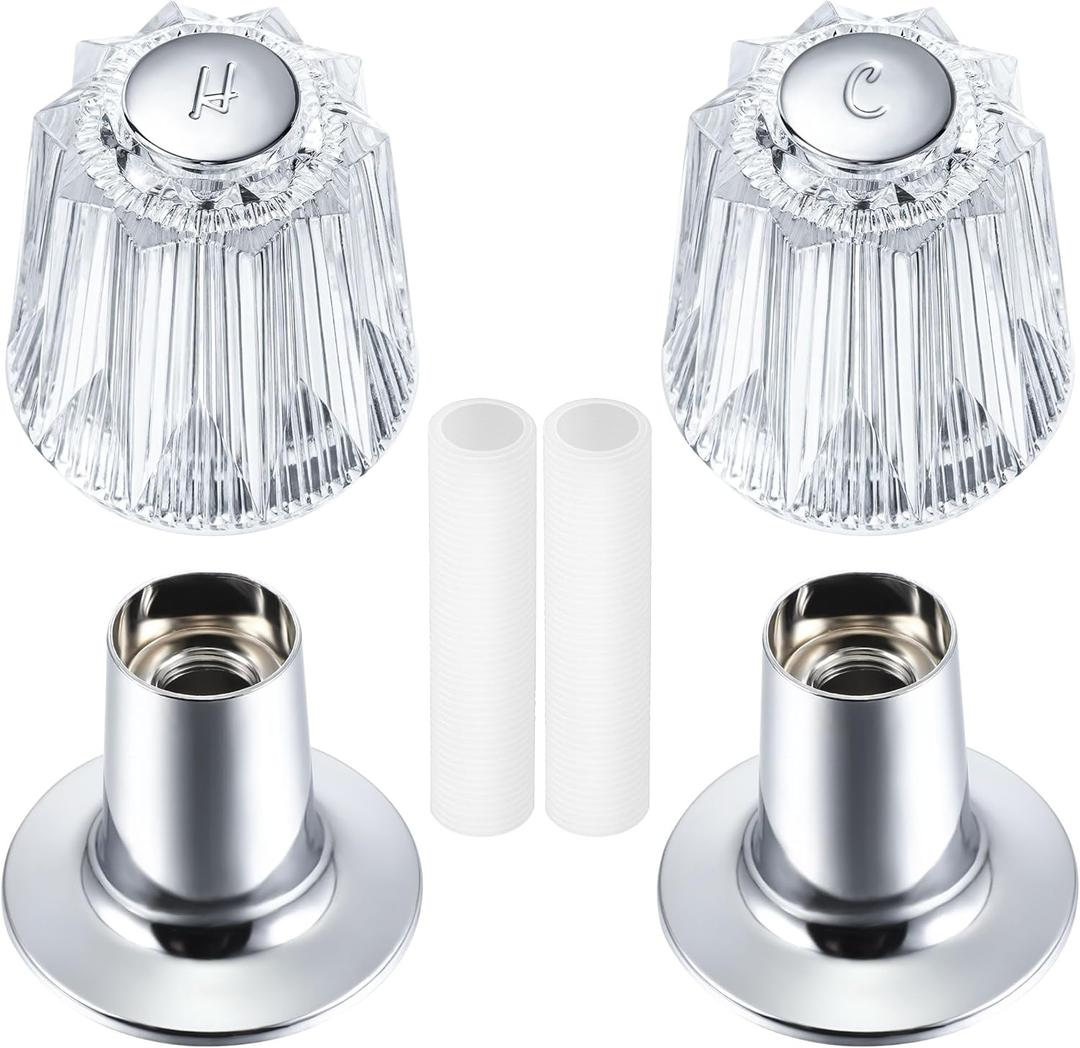 Enhon Tub and Shower Trim Kit Compatible with Price Pfister Contessa and Windsor Faucets, 2 Piece Hot and Cold Shower Knob Replacement Remodel/Rebuild Trim Kit, Clear Acrylic