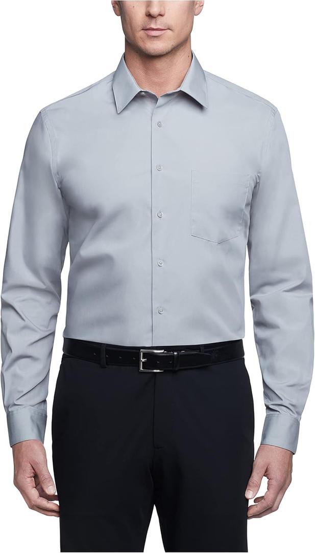 Van Heusen Mens Dress Shirt Regular Fit Poplin Solid (Gray, XL)