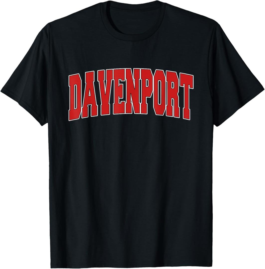 DAVENPORT IA IOWA Varsity Style USA Vintage Sports T-Shirt (Small, Black)