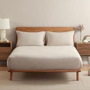 DAPU 100% French Linen Fitted Sheet Mattress Cover (1 Piece) with 16 Inch Deep Pocket, Pure Natural French Flax from Normandy, Ultra Soft, Breathable and Durable (Natural Linen, King).