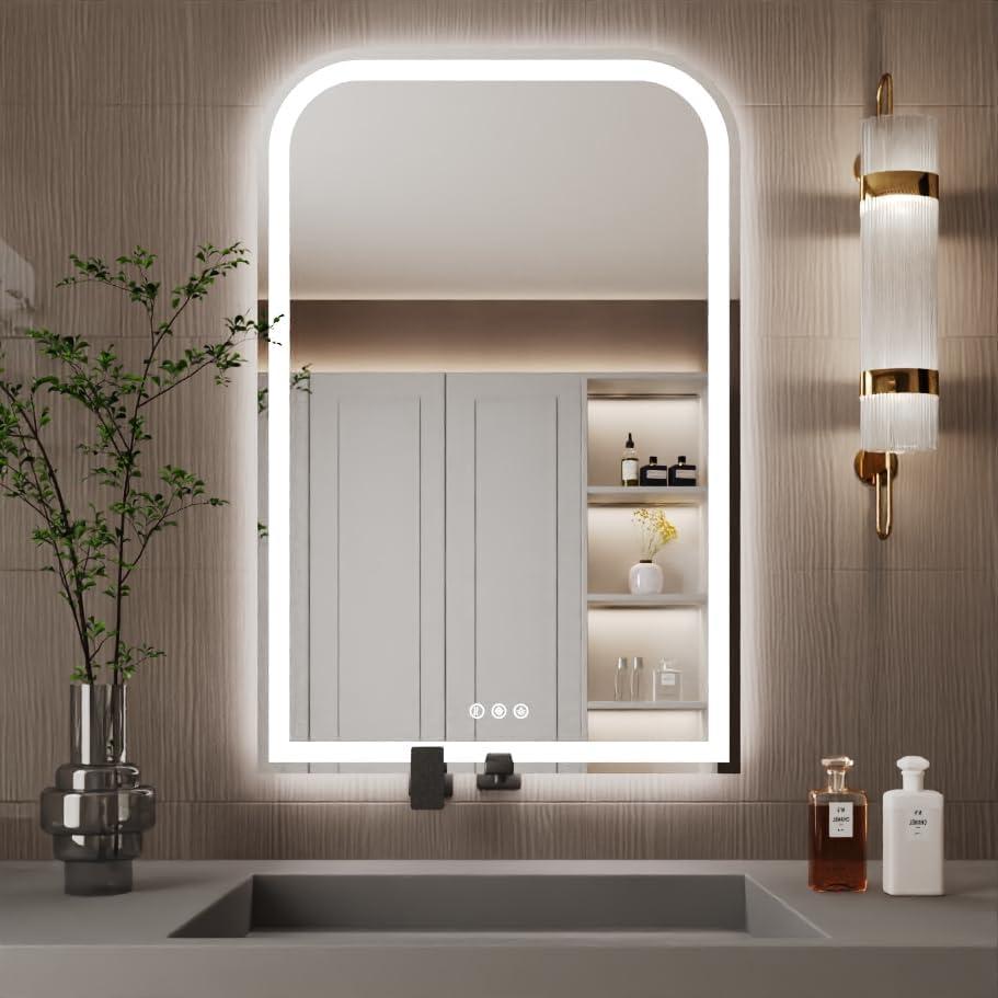 Mirror with Lights 24x36 inch, led Wall Mirror, Anti-Fog, Stepless Dimmable,3 Color Temperature Vanity Mirror, UL Listed