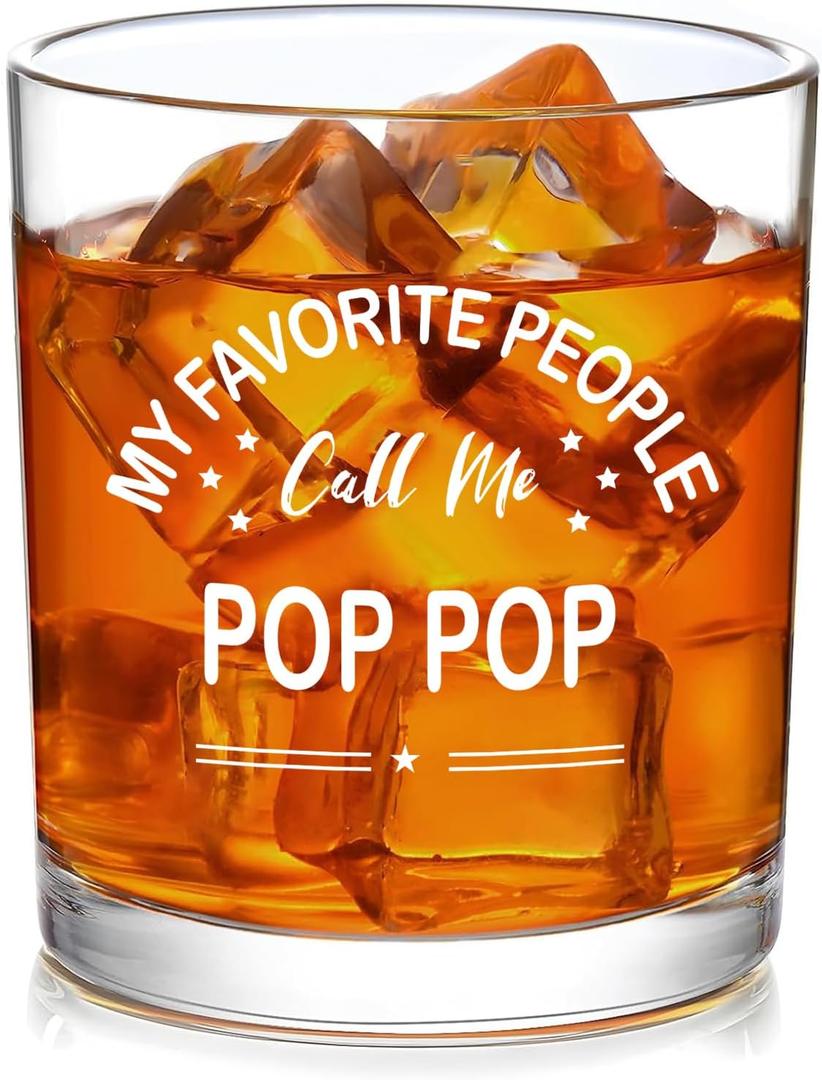 2 x My Favorite People Call Me Pop Pop Whiskey Glass, Funny Pop Pop Gifts, Grandfather Grandpa Gifts from Grandchildren for Fathers Day Birthday Christmas Day, 10oz (Transparent)
