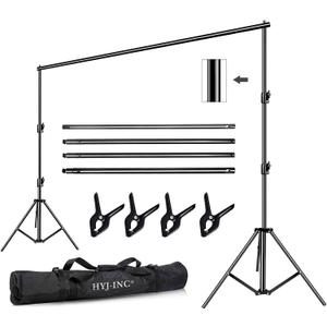 HYJ-INC 12ft x 10ft Photo Video Studio Heavy Duty Adjustable Photography Muslin Backdrop Stand Background Support System Kit with Carry Bag 4 Spring Clamps