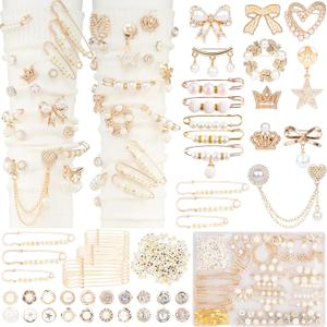 DoDoBeads 335 Pcs Junk Socks Charms Kit with Letter Beads, Gold Charm for Socks and Sneakers, Brooches and Pins for Women, Charms for Sock Safety Pin, Junk Charm with Pearl, Rhinestone,