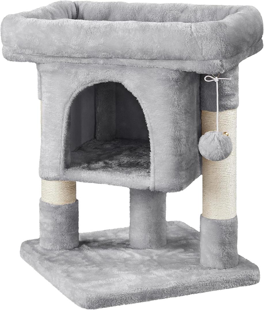 Topeakmart Cat Tree with Extra Large Plush Perch, Soft Cat Condo & Sisal-Covered Scratching Posts for Large Cats, Kittens Cats, 23.5 Inches, Light Gray