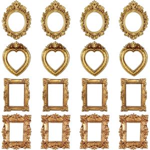 12 Pcs Vintage Mini Picture Frames Small Baroque Antique Resin Jewelry Frame Miniature Rectangle Display Table Wall Hanging Frames DIY Photo Holiday Party Wedding Decoration for Christmas (Gold)