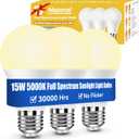 Neporal 15W Full Spectrum Light Bulb, 2700K Warm UV-Free Natural Sunlight Bulbs, 15W 100W Equivalent LED Light Bulb, CRI 90+, No Flicker, 1200Lumen Daylight Sun Light for HumansHome & Office,3PK (2700k Soft White)