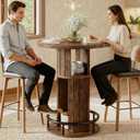 HSH Round Bar Table, 37.4"H Bar Height Bistro Pub Table With 2-Tier Storage, 23.62 Inch