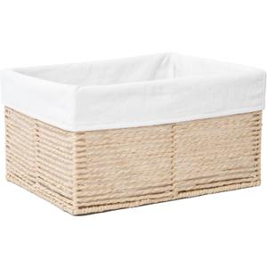 Hand-Woven Paper Rope Storage Baskets,Rectangular Wicker Baskets for Organizing,Decorative Woven Basket for Storage,Shelf Basket for Living Room,Storage Baskets for Pantry (Beige - Large)