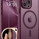 zapica Magnetic for iPhone 16 Pro Max Case, Upgraded [Camera Control Button] [Full Camera Protection] [with 1 Screen Protector] Translucent Matte Shockproof Protective Phone Cover, Burgundy