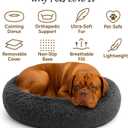 Calming Dog Bed - Fluffy Donut Cuddler for Anxiety Relief, Orthopedic Pet Bed with Non-Slip Bottom, Cozy Round Faux Fur Nest for Dogs and Cats, Plush Crate Mat for Comfort (Dark Grey, X-Large)