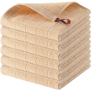 Homaxy 100% Cotton Terry Kitchen Dish Cloths, Ultra Soft and Absorbent Dish Towels for Kitchen, Suitable for Drying and Washing Dishes, 6 Pack, 12 x 12 Inches, Apricot
