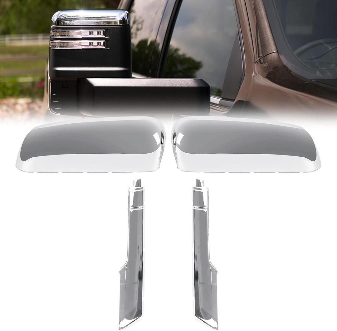 Chrome Towing Top+Side Clip-On Mirror Covers Replace for 2020 2021 2022 2023 2024 2025 Chevy Silverado GMC Sierra 2500HD 3500HD (Chrome)