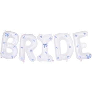 White Bride Balloons 40 inch with Ribbon Bows for Bridal Shower Bride to Be Bachelorette Party Decorations Wedding Engagement Party Dcor (Blue)