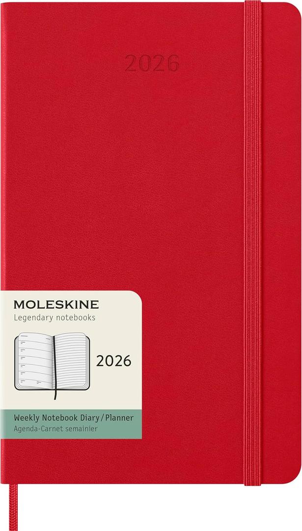 Moleskine Classic 12 Month 2026 Weekly Planner, Hard Cover, Large (5" x 8.25"), Scarlet Red, 144 pages