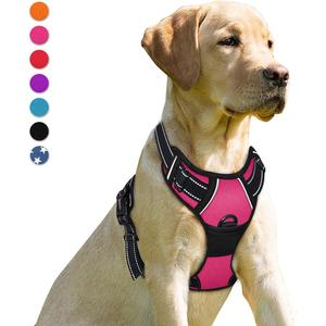 BARKBAY No Pull Dog Harness Front Clip Heavy Duty Reflective Easy Control Handle for Large Dog Walking(Pink, L)