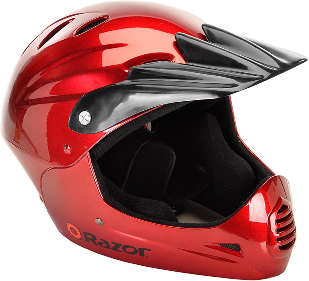 Razor Full Face Youth Helmet - Lightweight Plastic Outer Shell with Adjustable Straps for Young Riders (Black Chery)