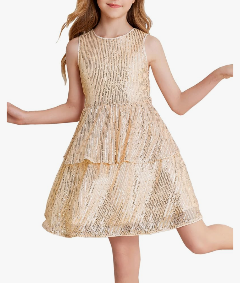Danna Belle Girls Sequin Dress Sleeveless Party Birthday Dual-Layer Dresses, Size L