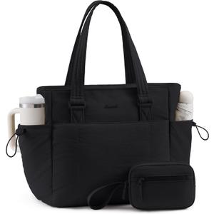 LOVEVOOK Tote Bag for Women, Puffy Work Tote with Large Cup Holder, Quilted Laptop Bag Travel Tote Shoulder Bag Handbag