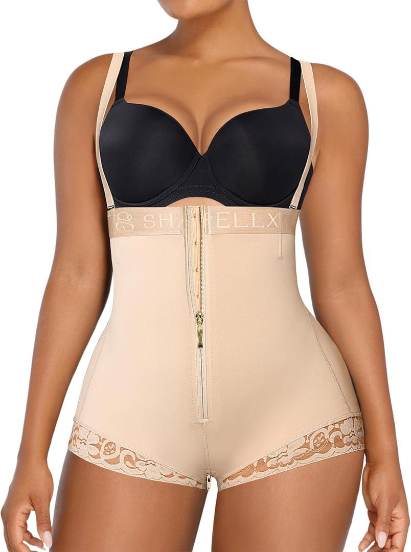 SHAPELLX Shapewear Tummy Control Butt Lifter Panties Faja Body Shaper for Women High Waist Trainer Open Bust Bodysuit (Small, A2-beige)