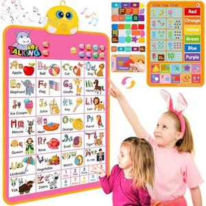 Interactive Alphabet Wall Chart, Talking ABC, 123s, Music Poster, Kids Learning Toys for Toddlers 1-3, Electronic Educational Toddler Toy, Educational Gift for Age 1 2 3 4 5 Year Old Girls Boys - Pink