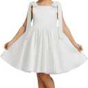 Satin Flower Girl Dress for Wedding A-Line Ribbon Straps Ball Gowns Sleeveless Princess Birthday Short Dress (8, White)