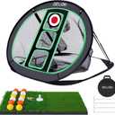Golf Chipping Net and Mat Set - Pop Up Foldable Indoor Training Target with 2 Hitting Mats and 12 Practice Balls - Gifts for Men, Golfers, Teenage Boys