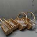 4 Pcs Flower Girl Baskets Half Moon Wicker Rattan with Handle, Light Color