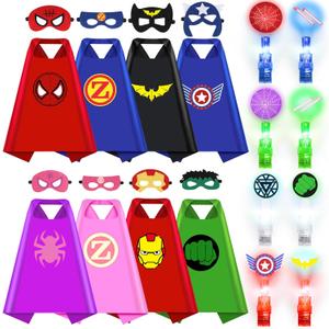 KUBUSFLY Superhero Capes for Kids, 8 Pack Halloween Costumes with Capes Masks Dress Up Set for Cosplay Party Birthday Halloween Christmas Gifts Toys for Boys Girls Kids Toddler 3+