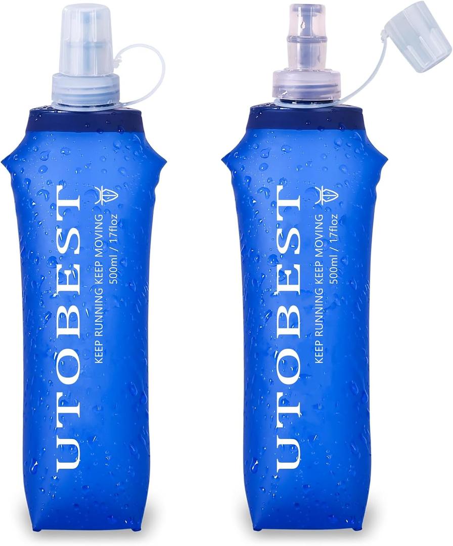 UTOBEST Soft Flask, 2 Pack Soft Flask Running Bottles 500ml,TPU Foldable Running Flask, Portable Collapsible Flask Handheld for Travel Traveling Hiking Cycling City Walk
