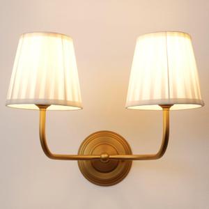 Vintage 2-Lights Fabric Wall Sconce with Cream White Pleated Cloth Shade, Industrial Double Arm Wall Lamp Fixture for Bathroom Bedroom Living Room Hallway